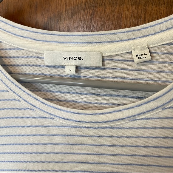 Vince 3/4 Sleeve Length T-Shirt, Size Large, White with Blue Stripes - Picture 6 of 7